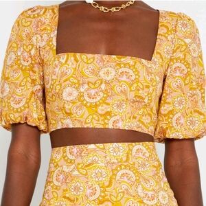 {OPT} Anthropologie New Mustard Paisley Sana Crop Top Size Small